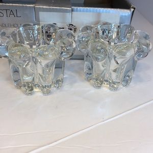 Crystal 2pc Candle Holder new in box 3”Wx 2”T    15th anniversary gift